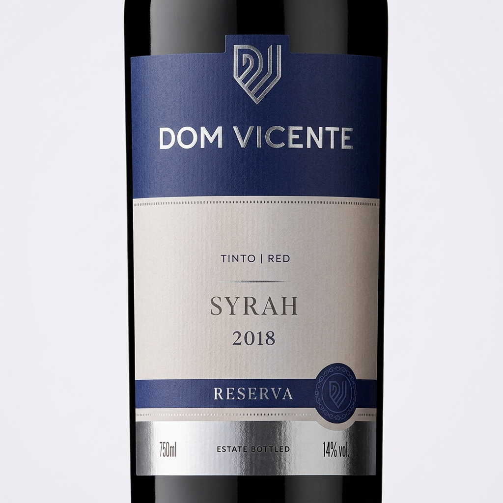 Pormenor do rótulo Dom Vicente Syrah Reserva