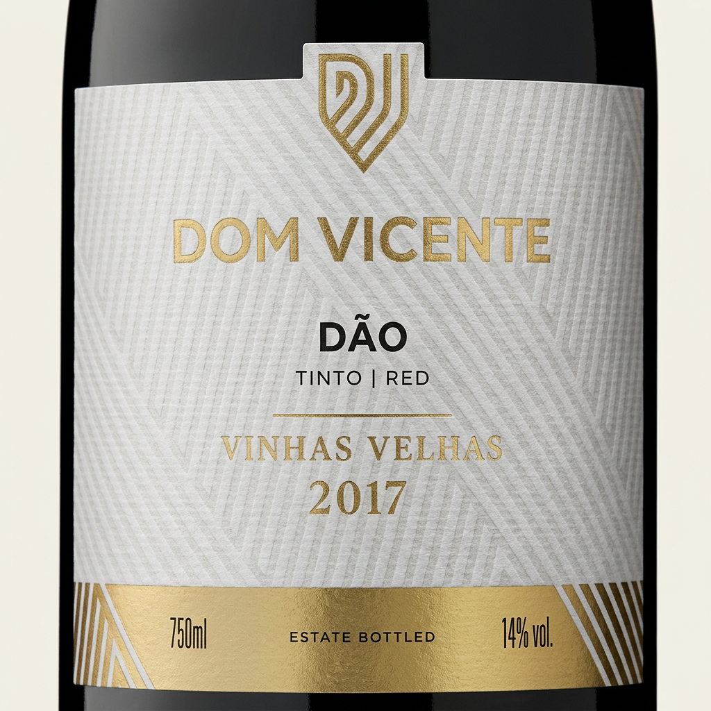 Pormenor do rótulo Dom Vicente Vinhas Velhas Tinto