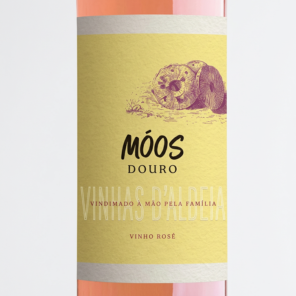 Pormenor do rótulo Móos Vinhas d’Aldeia Rosé