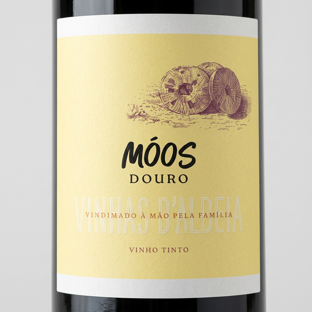 Pormenor do rótulo Móos Vinhas d’Aldeia Tinto