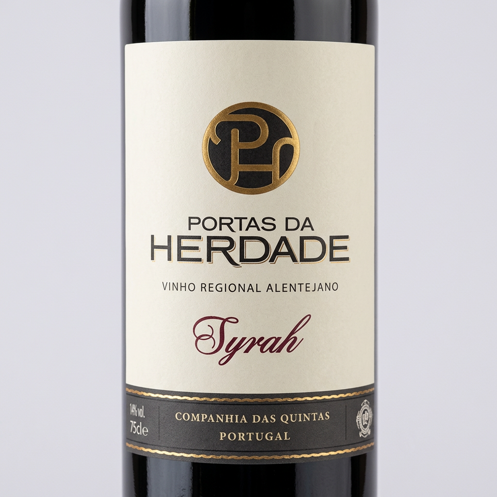 Pormenor do rótulo Portas da Herdade Syrah