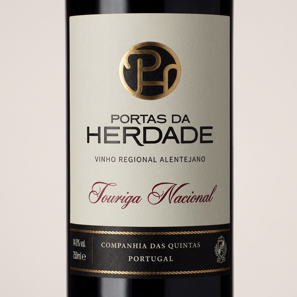Pormenor do rótulo Portas da Herdade Touriga Nacional