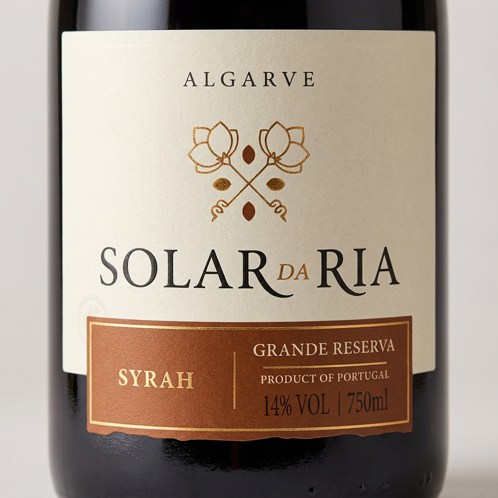 Pormenor do rótulo Solar da Ria Syrah