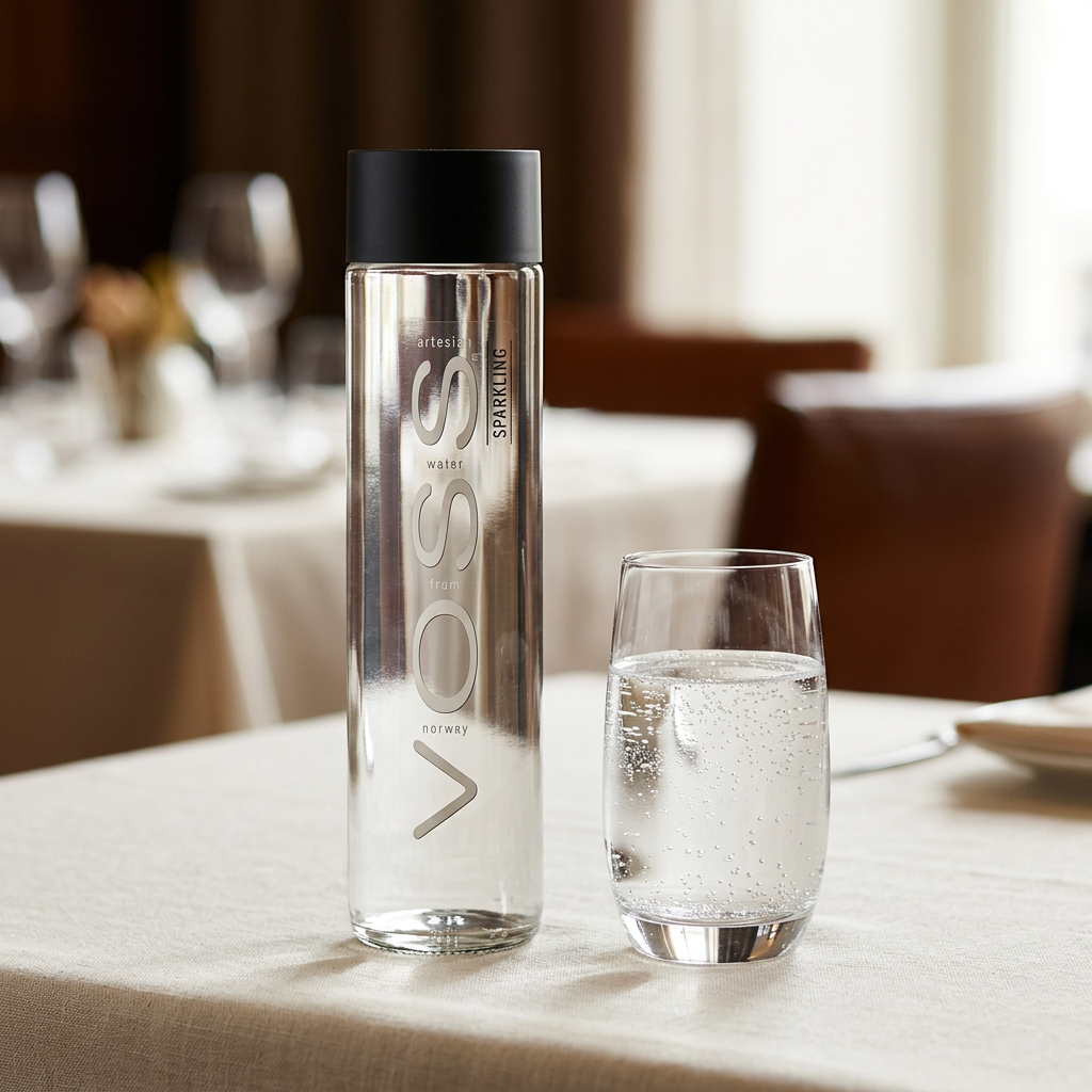 Voss com gás numa mesa elegante