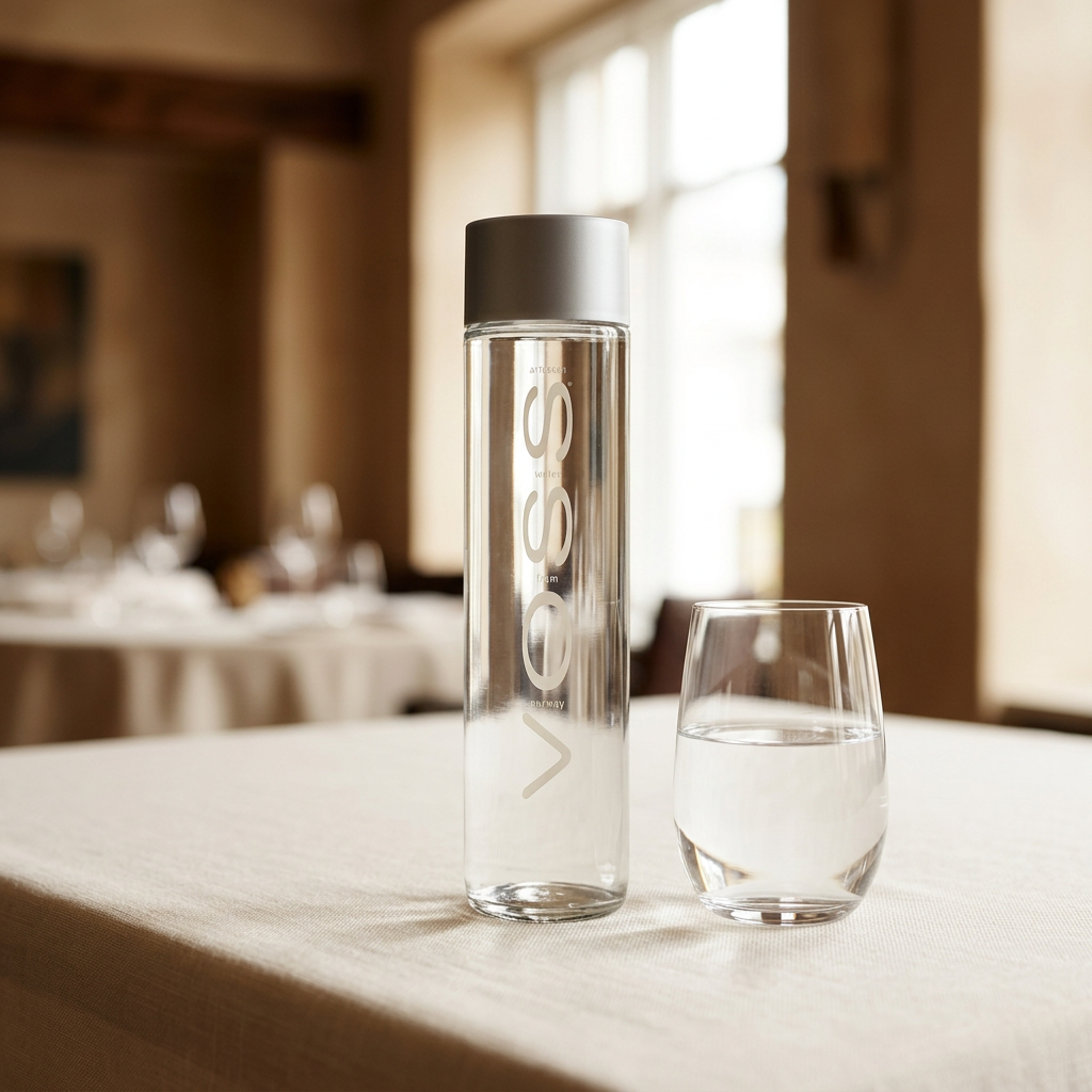 Voss sem gás numa mesa elegante